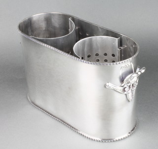 A silver plated 2 bottle wine cooler with scroll handles 12" 