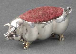 An Edwardian novelty silver pin cushion in the form of a pig 3", Birmingham 1903 