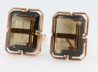 A pair of 1970's 14ct yellow gold smoky quartz cufflinks 
