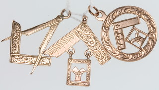Three 9ct gold Masonic fobs, 12 grams