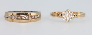 Two 9ct yellow gold diamond set rings, size M and O