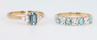 Two 9ct yellow gold topaz and diamond rings, size N and P 