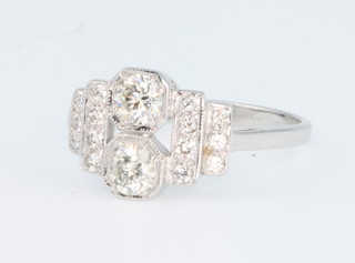 An 18ct white gold Art Deco style diamond ring approx. 0.8ct, size O 