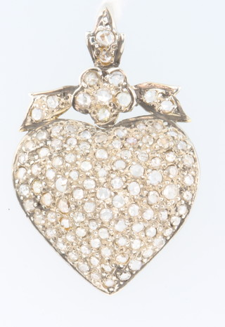 A yellow gold heart shaped rose diamond set pendant 