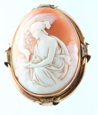 A Victorian 9ct gold mounted cameo brooch, Leda and the swan 