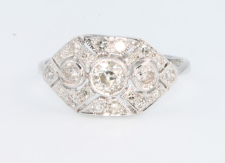 An 18ct white gold Art Deco style diamond ring approx. 0.8ct, size N