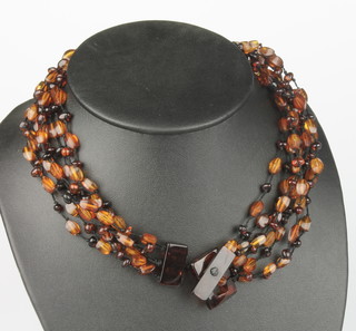 A modern treated amber bead necklace 
