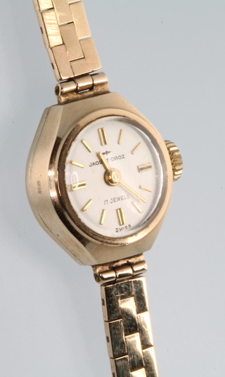 A lady's 9ct yellow gold Jaquet-Droz wristwatch on a ditto bracelet