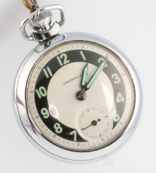 A 1930's chromium cased Ingersoll pocket watch, seconds at 6 o'clock 