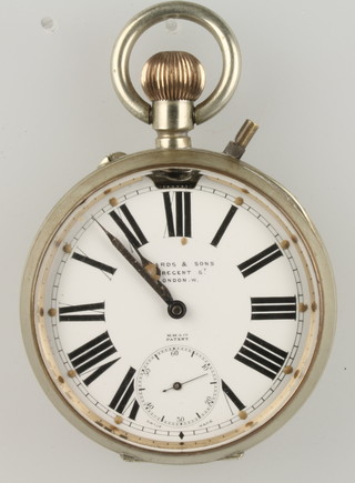 A Goliath silver plated cased pocket watch with seconds at 6 o'clock, the dial inscribed Edward & Sons 161 Regent Street London. W. 
