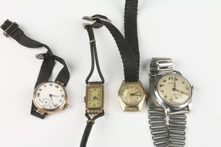 A lady's 14ct yellow gold Tonneau wristwatch, 2 others and a gentleman's chromium Vertex wristwatch 