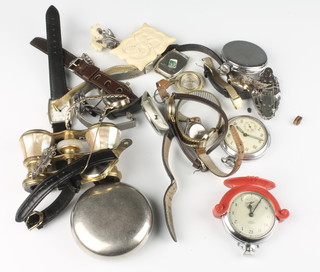A gentleman's chromium cased Smiths pocket watch and minor wristwatches, a string of grey costume pearls with diamonte clasp  etc 