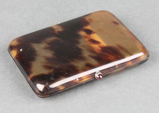 A tortoiseshell gilt metal mounted cigarette case with gem set button 
