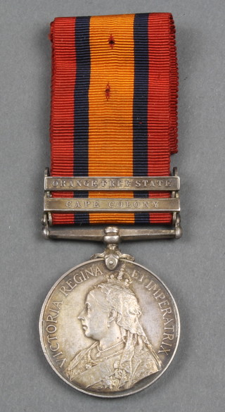 Queens South Africa Medal with Cape Colony and Orange Free State bars to 2441 Corpl.J.Farrelly. S.A.C.