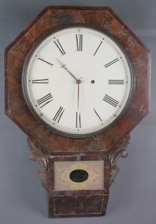 A Waterbury Clock Co. drop dial wall clock with 12" painted dial, contained in a mahogany case 