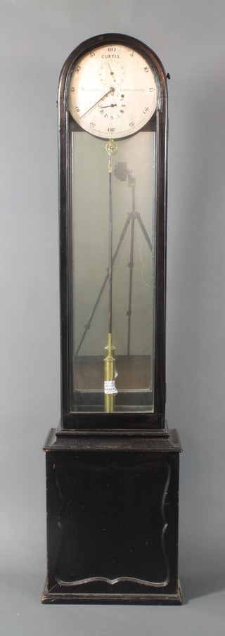 Curtis of Londonderry, a Victorian regulator with 13" circular silvered dial, 2 subsidiary second hands, contained in a black painted arched case 81"h 