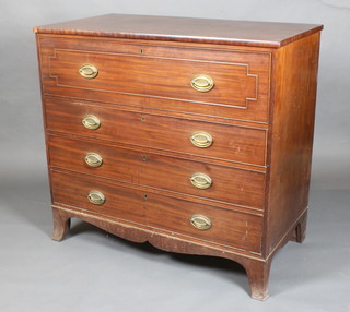 A George III mahogany secretaire chest with well fitted secretaire drawer above 3 long drawers, raised on bracket feet 42"h x 45"w x 25"d