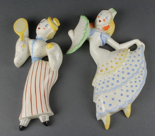 An Art Deco Royal Crown Devon pottery figure of a tennis player 10" and 1 other of a lady with fan (f and r) 11" 