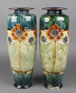 A pair of Royal Doulton oviform vases with formal flowers and scrolling decoration numbered 533 14" 