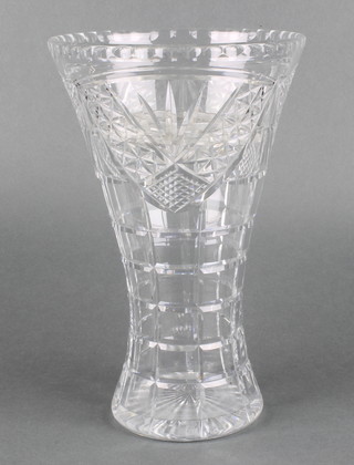A cut crystal flared neck vase with hobnail decoration 12" 