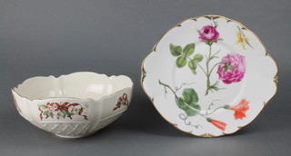 A modern Belleek bowl decorated with ribbons and flowers 9" together with a Royal Collection Botanical plate 