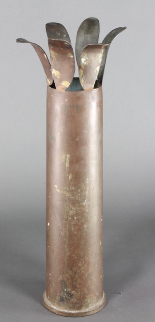 A Continental brass Trench Art shell case converted as a stick stand