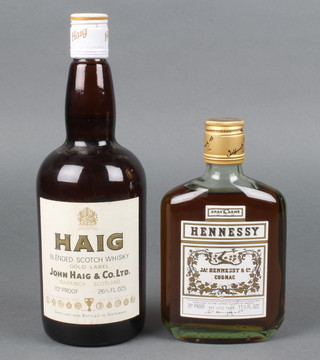 A 26 2/3 fl oz bottle of Haig Scotch Whisky together with a 11 1/2  fl oz of Hennessey Cognac 
