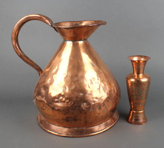 A copper harvest measure 13" (some dents) and an "Indian" copper and inlaid "silver" club shaped vase 8" 