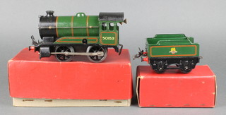 A Hornby O gauge no. 51 clockwork locomotive, boxed and complete with tender, no key 