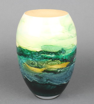 A Studio Glass oviform vase by Sylvie Moutagaoa 9" 
