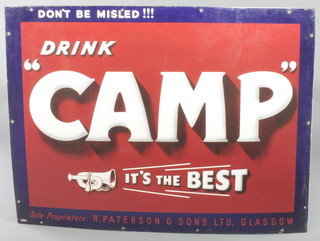 An enamelled advertising sign for Camp Coffee "Don't be misled, drink Camp, it's the best, sole proprietors R Paterson & Sons Ltd Glasgow" 30" x 40" 