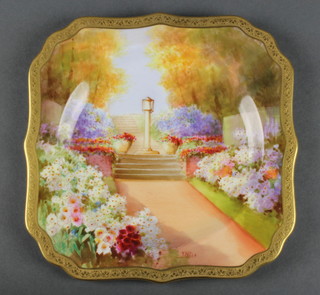 A Royal Doulton plate with garden view - Woodside Cherries, Bucks, decorated by J Price