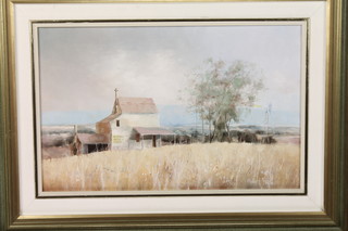 Robert Pope, oil on canvas, an Australian view "Wild Flowers Near the Old Wool Shed" 8 1/2" x 13 1/2" 