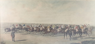 19th Century engraving, a horse racing study, contained in a maple frame 20" x 42" 