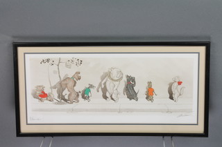 20th Century prints, 3 amusing French studies of dogs, indistinctly signed in pencil 6 1/2" x 17" 