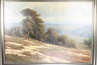 Carl Kenzler,  oil on canvas signed, an extensive country landscape with distant hills 55" x 50 1/2"  