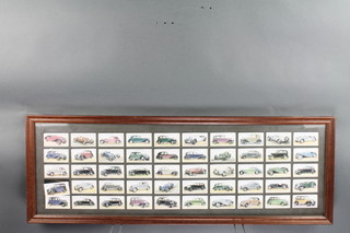 John Player and Sons "Motorcars" a set of 50 cigarette cards, framed as one together with W D & H O Wills cigarette cards "Garden Flowers" 10 of 50 framed