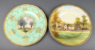 2 Royal Worcester plates, a figure in an Autumnal landscape decorated by G Evans 10 1/2", a ditto Sulgrave Manor decorated by R Rushton 8 1/2" 