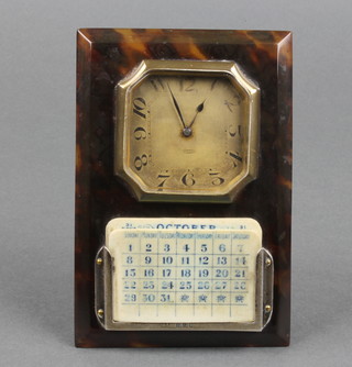 An Art Deco silver mounted tortoiseshell desktop calendar/timepiece, London 1927 5" x 3 1/2" 