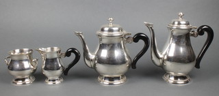 A silver plated 4 piece tea and coffee set with ebonised mounts 