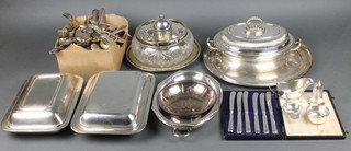A silver plated entree set and minor plated items including cutlery etc 