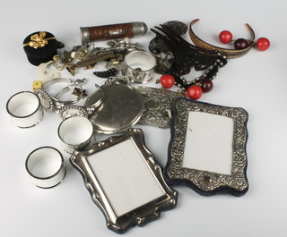 A repousse silver plated photograph frame 5" and minor plated items 