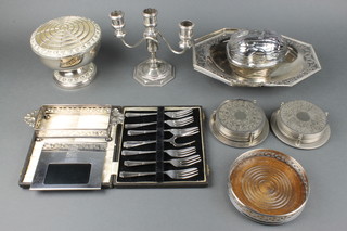 A silver plated coaster and minor plate