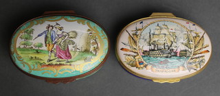 2 Halcyon Days enamelled boxes The Haymakers 43/300 2 1/2" and Maritime England 2 1/2", both boxed