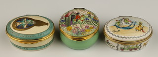2 Halcyon Days enamelled boxes Ashmolean Museum Oxford 19/300 2" and The Centenary of the NSPCC 1884-1984 29/250 2" together with a Crummles ditto The Chelsea Box 1985 no.11 1 1/2", all boxed 