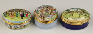 2 Halcyon Days enamelled boxes Yale University 2" and The Royal Enclosure at Ascot Races in the 1920's 2" and a Chelse Box 1988 1 1/2", all boxed