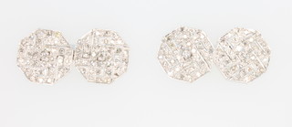 A pair of 18ct white gold octagonal diamond set cufflinks 12mm