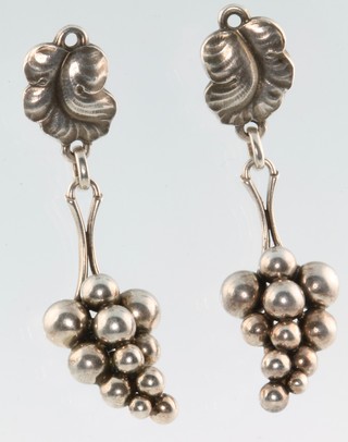 A pair of Georg Jensen silver grape drop earrings, stamped 40 
