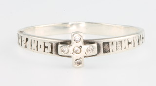 A Russian silver diamond set cross ring, size Q 