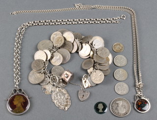 A silver coin bracelet and minor silver jewellery 